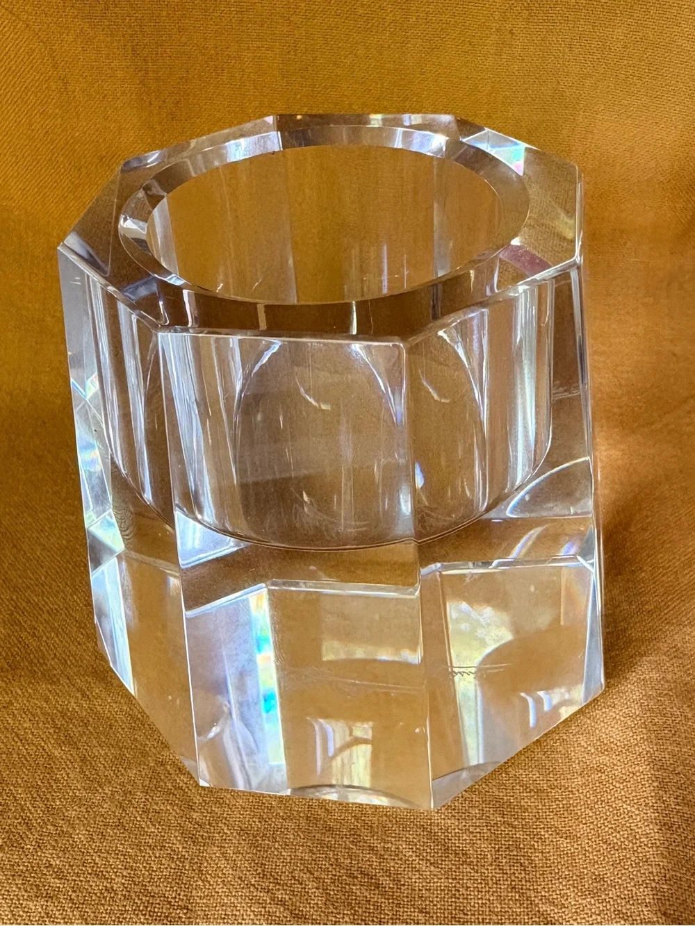 Oleg Cassini 24% Lead Crystal Votive Candle Holder with Octagonal Faceted Cut